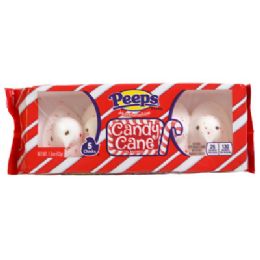 24 Wholesale Peeps 5 Ct Candy Cane Flavored Marshmallow Chicks 1.5 Oz Counter Display