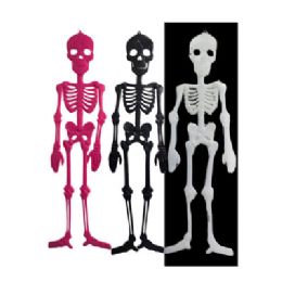 12 pieces of Skeleton 59in Plastic Decor 3astcolor/3pc Black & Pink/6pc Gid/twine Hanger W/ht