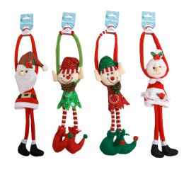 24 pieces Door Hanger Elf& Santa & Mrs Claus 4asst 16in Barbell Hdr - Christmas Novelties
