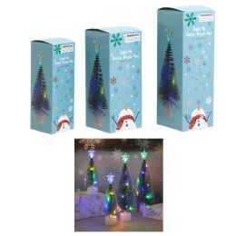 36 pieces Christmas Green Frosted Bottle Brush Tree W/tealight Led 3 Size 6.3/6.7/7.5in Ea In Color Box - Christmas Novelties