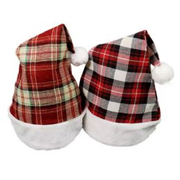 24 pieces Santa Hat Plaid 17in 4ast W/white Furry 12in Cuff Xmas Ht/jhook - Christmas Novelties