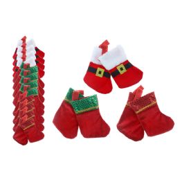 48 Wholesale Mini Stocking 2pk Velvet Santa Belt Or Elf Cuff 7.5inl On 12pc Preloaded Msdgstrip/jhook/ht