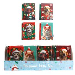 24 pieces Notebook Christmas Pets In Santa Hats W/pen 4ast In 24pc Pdq 3.75inx5.9in 80ruled Sheet Pb/label - Christmas Novelties
