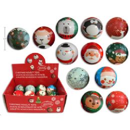 24 pieces Christmas Squeeze Stress Ball 2.5in 12ast Characters/stocking Stuffer In 24pc Pdq - Christmas Novelties