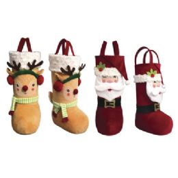 8 Wholesale Stocking Boot 3d Shaped Santa/reindeer 15inh W/handles Xmas ht