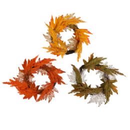 18 pieces Wreath Harvest 12in W/ Glitter Maple Leaves 3 Ast Clrs / Harv/ ht - Thanksgiving