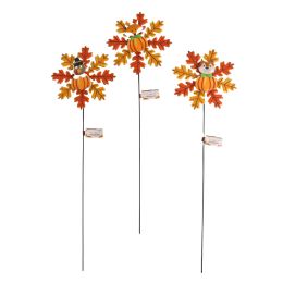 24 pieces Harvest Metal Yard Stake Spinner 3ast 24in H Barbell Label - Thanksgiving