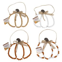 24 pieces Hanging Decor Harvest Wood Bead Pumpkin Shaped  7x6in 4ast Clrs Harv/ht - Thanksgiving