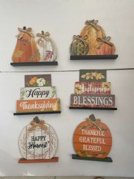 24 pieces Table Decor Harvest Mdf Standing Plaques On Base 6ast Hv/comply Label - Thanksgiving