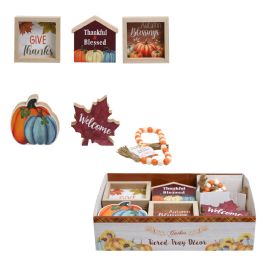 24 pieces 2-Tier Harvest Tray Decor 6ast Styles Mdf In 24pc Pdq/label - Thanksgiving