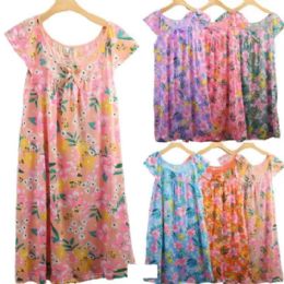 96 Pieces Women's Nightgown Short Sleeve Cotton Blend Floral Lace 96pc Box - Women's Pajamas and Sleepwear