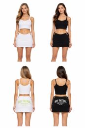 72 Pieces Ladies Jersey Mini Skirt In Black And White With Printed Back Assorted Sizes Small - Xlarge - Womens Skirts