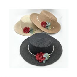 48 Pieces Womens Pearl Rose Hat - Fedoras, Driver Caps & Visor