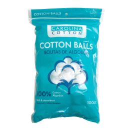 48 pieces of Cotton Balls 100ct 100% Cotton Peggable & Resealable Poly Bag Carolina Cotton Bilingual Upc: 7-50104-86245-4