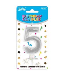240 Pieces Birthday Candle Silver #5 Glossy - Candles & Accessories