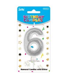 240 Pieces Birthday Candle Silver #6 Glossy - Candles & Accessories
