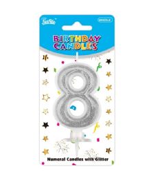 240 Pieces Birthday Candle Silver #8 Glossy - Candles & Accessories