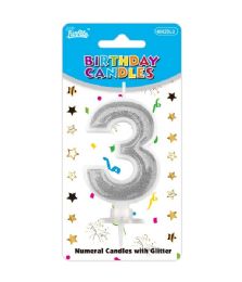 240 Pieces Birthday Candle Silver #3 Glossy - Candles & Accessories