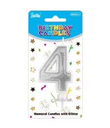 240 Pieces Birthday Candle Silver #4 Glossy - Candles & Accessories