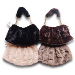 24 Pieces Faux Fur Chain Ladies Hand Bag - Bags Of All Types