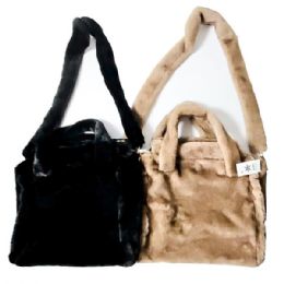 12 Pieces Faux Fur Ladies Tote Hand Bag - Bags Of All Types