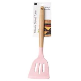 24 of Assorted Color Silicone Slotted Turner Spatula With Wooden Handle