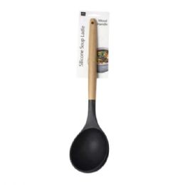 24 of Assorted Colors Silicone Soup Ladle With Wooden Handle