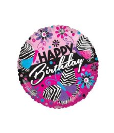 25 Pieces 2-Side Happy Birthday Round Zebra Print Butterfly - Party Accessory Sets