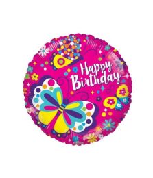 25 Pieces 2-Side Happy Birthday Round Pink Butterfly - Party Accessory Sets