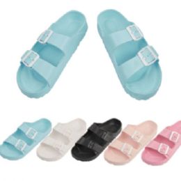 48 Pieces Women's Comfort Slides Double Buckle Adjustable Eva Flat Sandals - Women's Flats