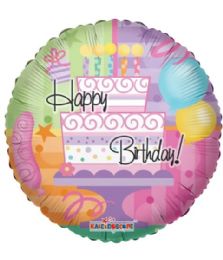 25 Pieces 2-Side Happy Birthday Round Shape Swirl Design - Balloons & Balloon Holder