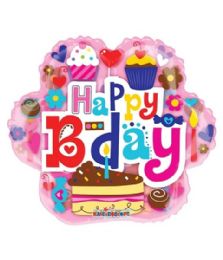 25 Pieces 2-Side Happy Birthday Flower Cupcakes - Balloons & Balloon Holder