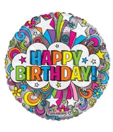 25 Pieces 2-Side Happy Birthday Round Shape Sparks Design - Balloons & Balloon Holder
