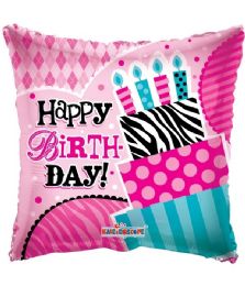 25 Pieces 2-Side Happy Birthday Square Shape Cake Design - Balloons & Balloon Holder