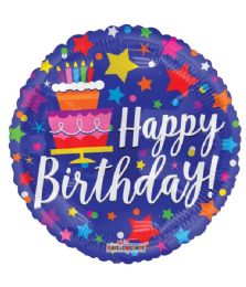 25 Pieces 2-Side Happy Birthday Round Shape Cake Design - Balloons & Balloon Holder