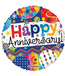25 Pieces 1-Side Happy Anniversary - Balloons & Balloon Holder