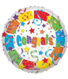 25 Pieces 1-Side Congrats Round Shape - Balloons & Balloon Holder