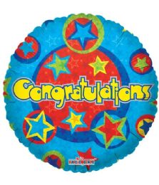 25 Pieces 1-Side Congratulations Round Shape Bue - Balloons & Balloon Holder