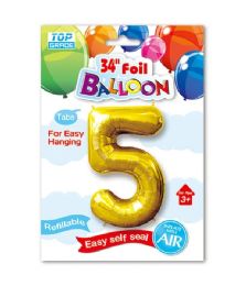 240 Pieces 34" Number Balloon Gold #5 - Balloons & Balloon Holder