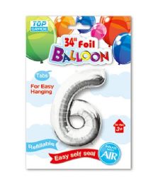 240 Pieces 34" Number Balloon Silver #6 - Balloons & Balloon Holder