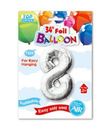240 Pieces 34" Number Balloon Silver #8 - Balloons & Balloon Holder