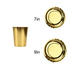 144 Sets Paper Tableware Set Gold 7-Inch/9-Inch Plate Cup Napkin - Party Paper Goods