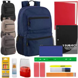 17-Inch Double Front Pocket Backpack With 20-Piece School Supply Kit - 4 Boys Colors