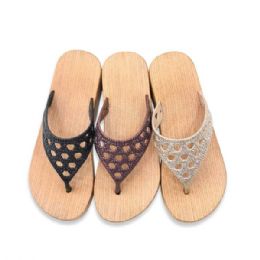 Wholesale Footwear Women's Glitter Lattice Wedge Flip Flops