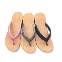 Wholesale Footwear Womens Shimmering Rhinestone Wedge Flip Flops