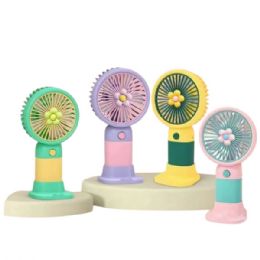 48 Pieces of Flower Power Handheld Mini Fan With Desk Stand Assorted Colors