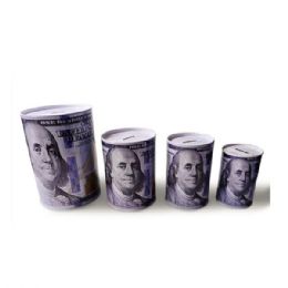 24 Sets $100 Bill Benjamin Franklin Tin Piggy Banks 4pc Set - Leather Wallets