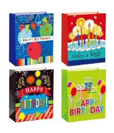 72 Pieces Birthday Bag Glitter 7.5x9x4-inch M Assorted - Party Paper Goods