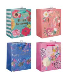 72 Pieces Birthday Gift Bag Xl 13x18x5.5-inch Pinks And Blues - Gift Bags Everyday