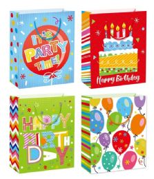 72 Pieces Birthday Bag Glitter 19.5x29x7-inch Sg Reds And Greens - Gift Bags Everyday